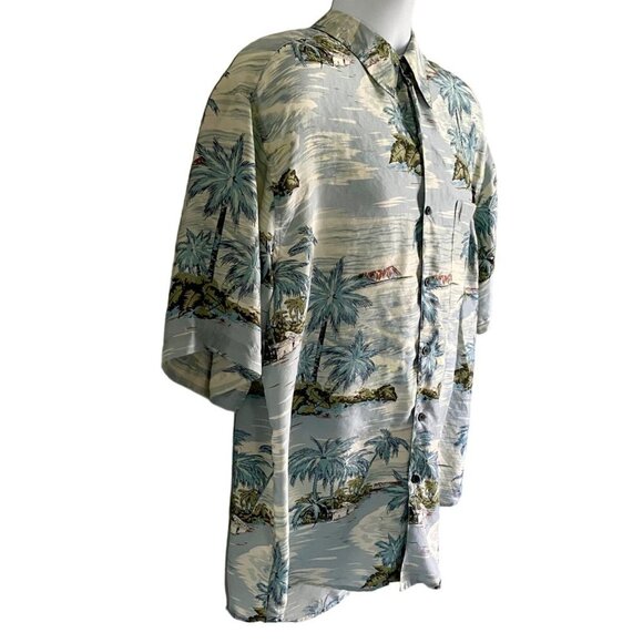 Roundtree & Yorke Short Sleeve Tropical Beach Button Down Silk Shirt Men's Large - Picture 3 of 9